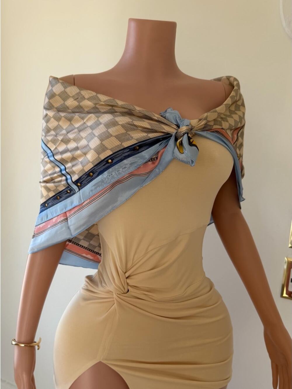 Copied - Luxury Blue-Beige Satin Finish Like Scarf - Elegant Women's Accessory
